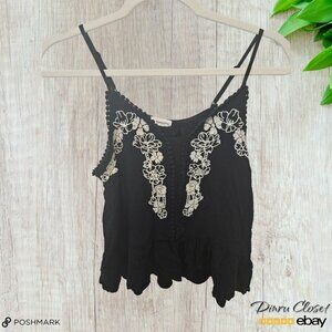 Eyeshadow Black Embroidered Tank Top Rayon Cami Adjustable Strap